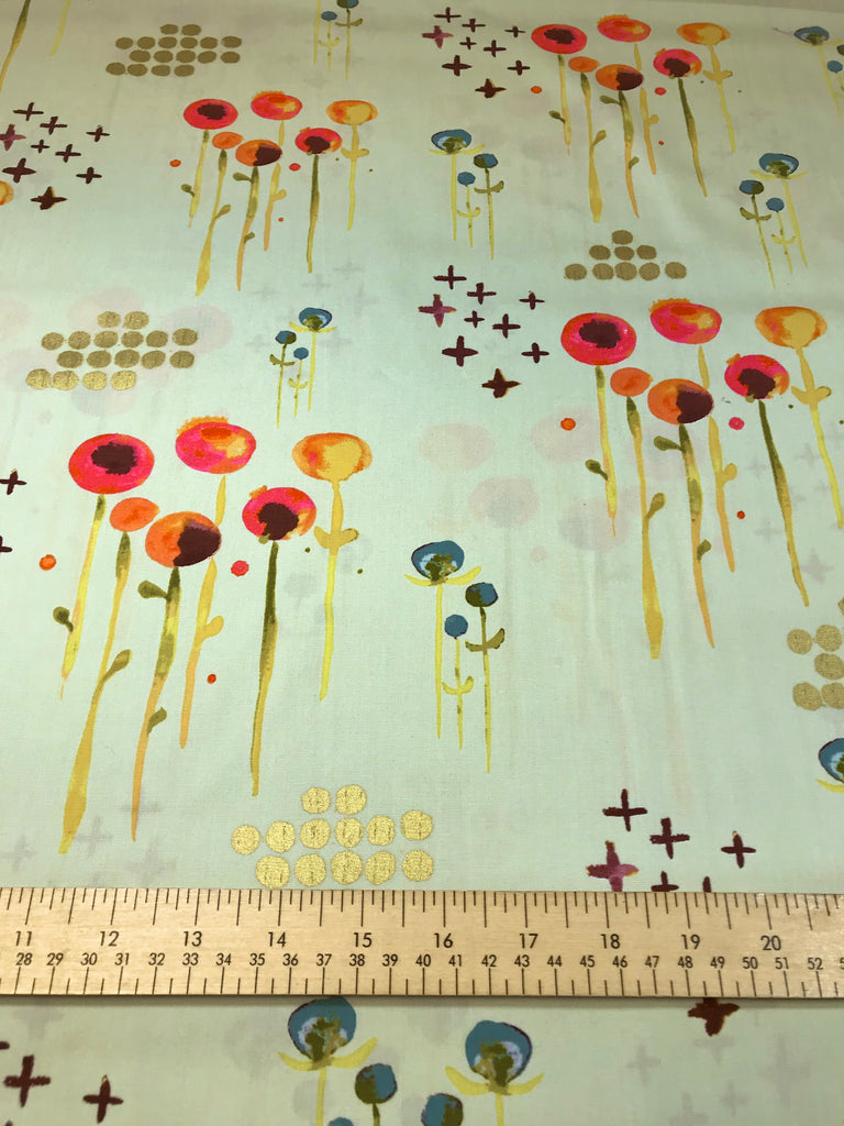 Haiku 2 - Poem Petal Poplin - Green/gold