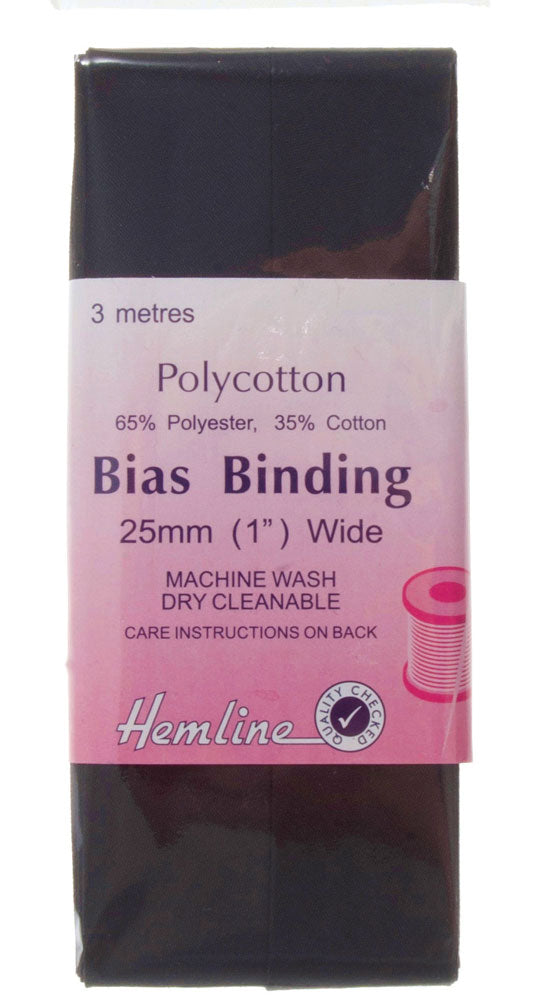 Bias Binding: Polycotton: 2.5m x 25mm: Black - Craftyangel