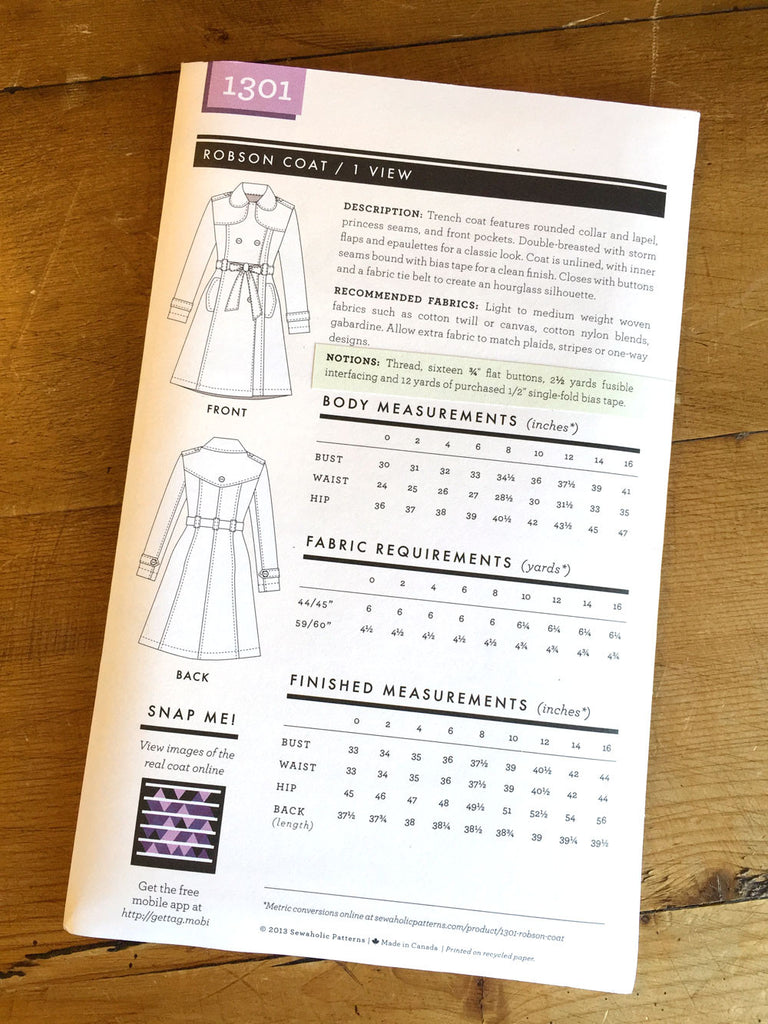 Sewaholic Patterns - Robson - Coat - Craftyangel