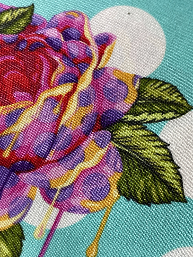 Curiouser and Curiouser  - Painted Drippy Roses - Wonder (turquoise)